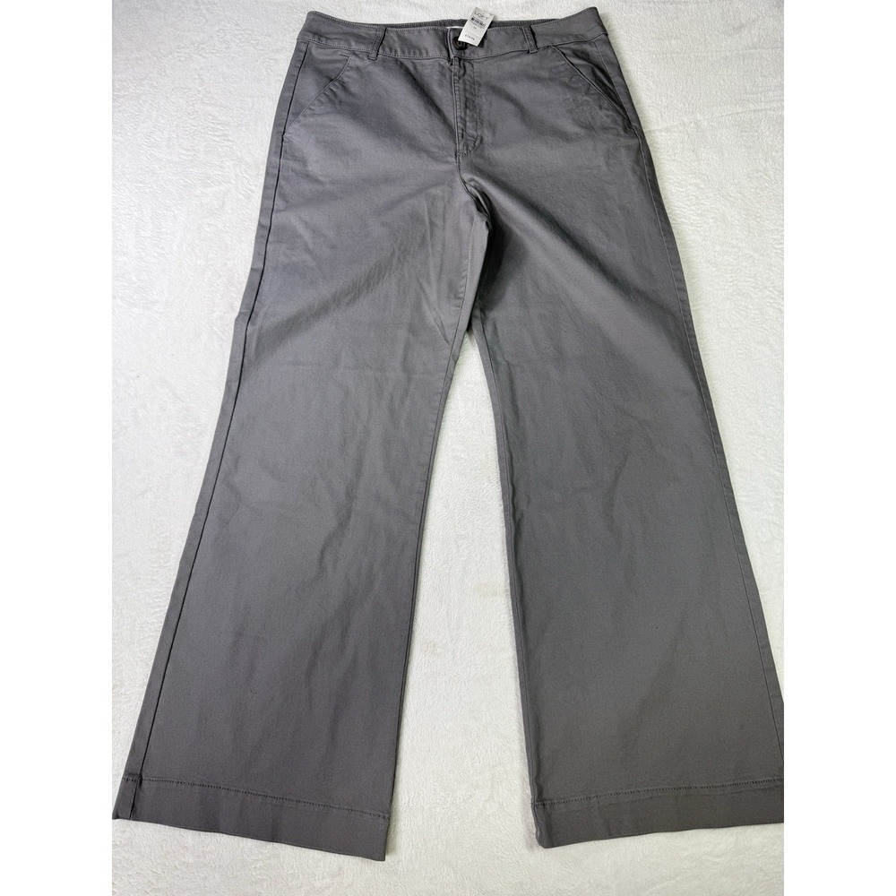 Ann Taylor Pants Womens 12 Gray High Rise Pocketed Perfect Wide Leg Pant NWT